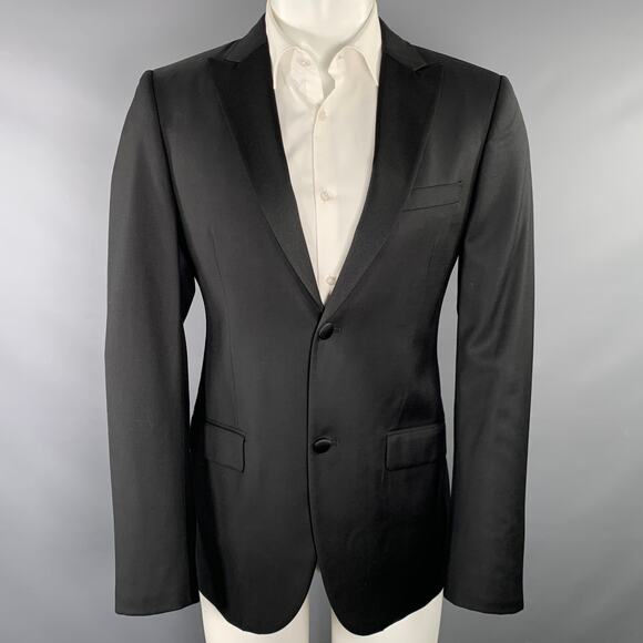 CALVIN KLEIN COLLECTION Size 36 Black Wool Peak Lapel Sport Coat - Picture 1 of 7